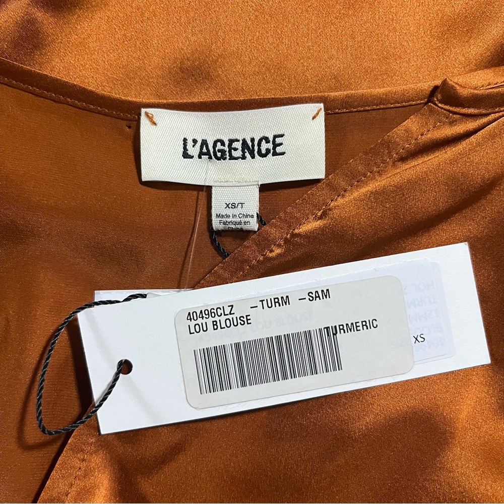NWT L’agence Lou Silk Blouse Turmeric Burnt Orange Colour - Picture 9 of 11